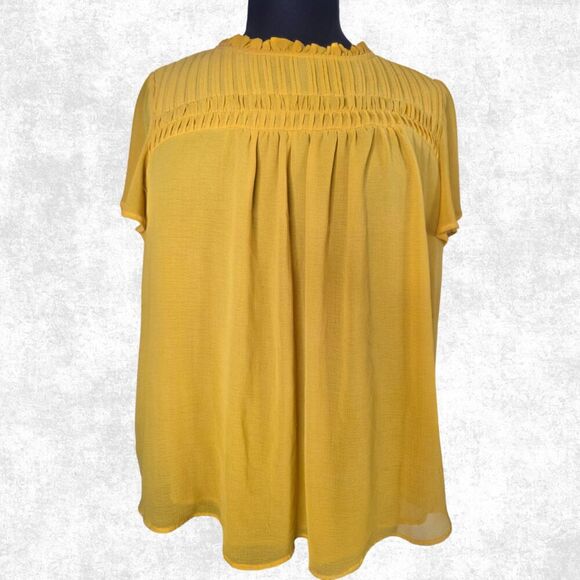 Torrid Mustard Yellow Smocked Blouse Plus Size 2X Ruffle Neck Boho Festival Top - Picture 5 of 7